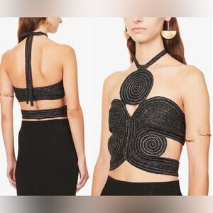 Cult Gaia Black Spiral Crochet Halter Crop Top